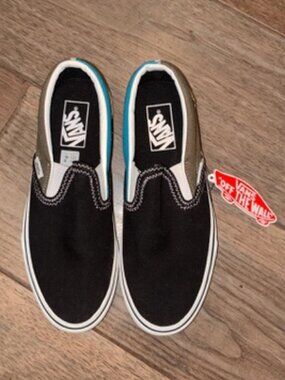 NWT Vans Classic Slip-On Black Blue Mustard Sneakers Men's 6.5 / Women's 9